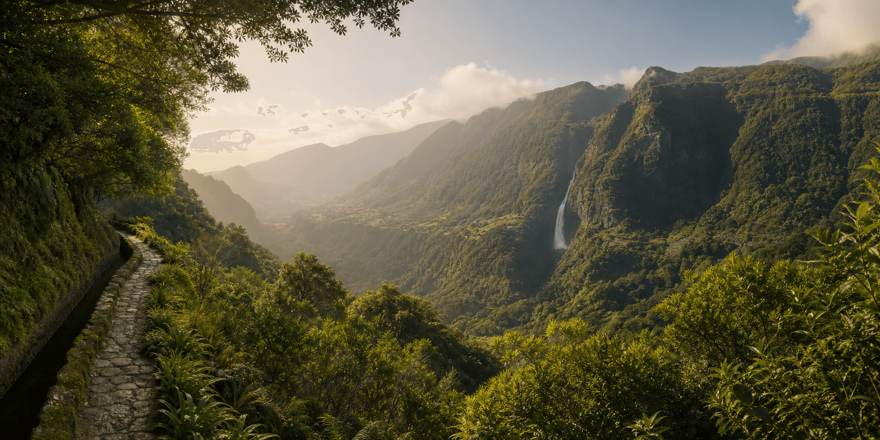 A lush Madeira valley framed by subtropical forest